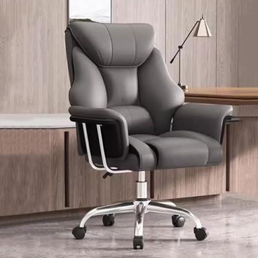 Imagem de AkosOL Boss Chair Cadeira de escritório grande e alta cadeira executiva gonômica, suporte giratório para as costas, cadeiras Comt para jogos, cadeira de mesa de couro de luxo com rodas, cinza/a