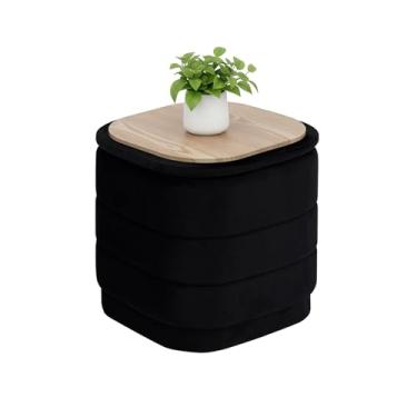 Imagem de B FSOBEIIALEO Otomano de armazenamento de veludo com bandeja, otomano dobrável quadrado com descanso de pés para mesa de centro de armazenamento para dormitório, sala de estar, preto, 38 x 38 x 38 cm