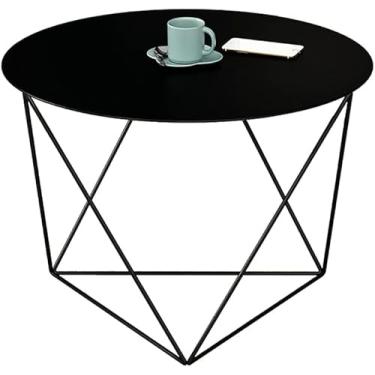 Imagem de Mesa de centro minimalista de ferro forjado redondo pequeno apartamento sala de estar hotel cama e pequeno-almoço solteiro apartamento simples (cor: uma cor, tamanho: 45 * 60 cm) (D 45 * 60 cm)