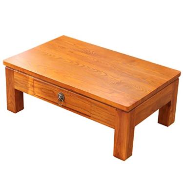 Imagem de AkosOL Mesa de centro de madeira com gavetas, mesa de piso baixo, sala de estar, mesa de café, mesa de jantar baixa de madeira para apartamentos, madeira de olmo, 60 x 40 x 30 cm