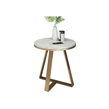 Imagem de Mesa lateral de mármore nórdico combinada, leve, sofá, mesa de canto de ferro, mesa de centro criativa pequena mesa redonda