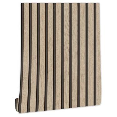 Imagem de myforHD Papel de parede descasque e cole com listras de madeira autoadesivas, papel de contato de madeira sintética, papel de parede autoadesivo, filme de vinil de PVC, impermeável, 44 x 299 cm