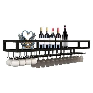 Imagem de Garrafa de vinho montada na parede – Suporte de taças de vinho estável com trilho Suporte de copo de vinho Rack de armazenamento de óculos de economia de espaço para cozinha, bar, pub