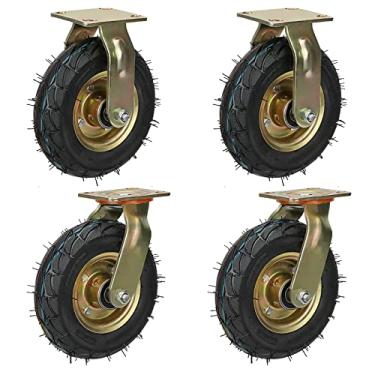Imagem de Rodízios de borracha pneumática resistente de 20 cm e 25 cm - pacote com 4, rodas de substituição altamente elásticas com freios, perfeitas para carrinhos de móveis e bancadas, placa superior incluída