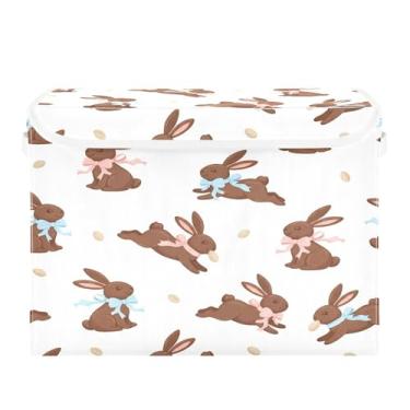 Imagem de Burbuja Caixa de armazenamento de coelhinho fofo com tampa e alças, caixa de armazenamento grande dobrável para prateleiras armário quarto escritório organizador