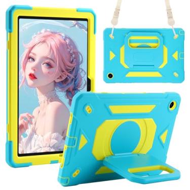 Imagem de EayCoul Capa para Samsung Galaxy Tab A11 Plus/A9 Plus de 11 polegadas, versão 2025/2024, à prova de choque, com suporte giratório/alça de ombro para crianças (azul + amarelo, Samsung Galaxy Tab A11+