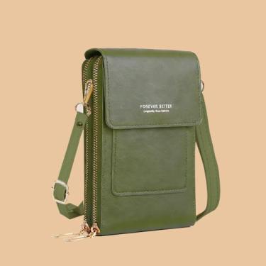 Imagem de Carteira feminina pequena transversal com tela sensível ao toque para celular, carteira com bloqueio de RFID, alça de ombro, Verde escuro, Bolsas transversais