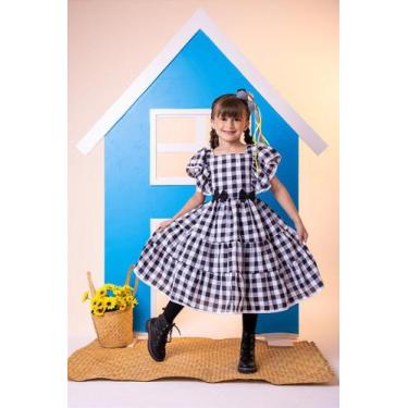 Imagem de Vestido Infantil Banana Club Aline Xadrez Preto para Festas Juninas, P