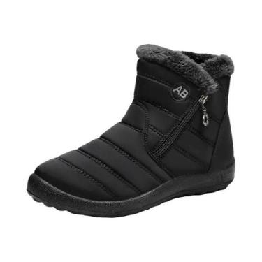 Imagem de Botas Femininas De Inverno Com Forro De Pele, Salto Baixo, À Prova D'á