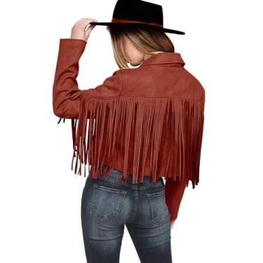Imagem de Chaqueta Cortada con Flecos PRETTYGARDEN Talla XX-Large Rojo Ladrillo