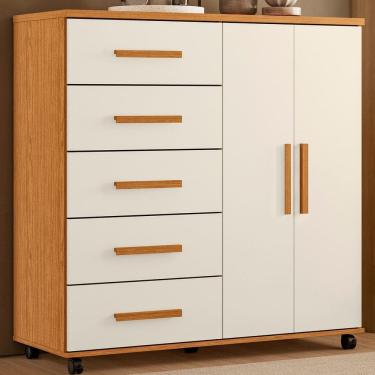 Imagem de Cômoda 5 Gavetas e 2 Portas com Rodízios Toronto Cinamomo / Off White