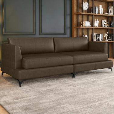 Imagem de Sofá 4 Lugares Living 270cm Pé Ferro Soren Couro Castanho Z55 - Mpozenato