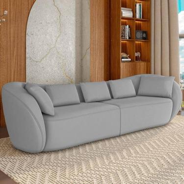 Imagem de Sofá 4 Lugares 292cm Orgânico Pé Madeira Yume Veludo Cinza Z55 - Mpozenato