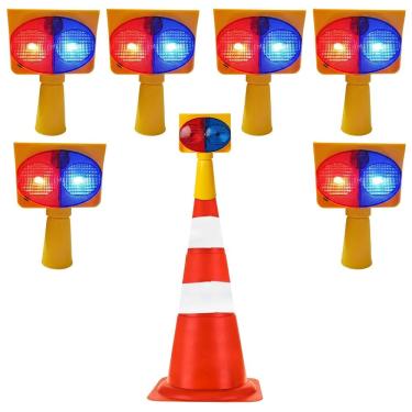 Imagem de Sinalizador Viario Solar Kit 6 Duas Cores Cone Transito Atençao Emergencia Iluminaçao Acidente