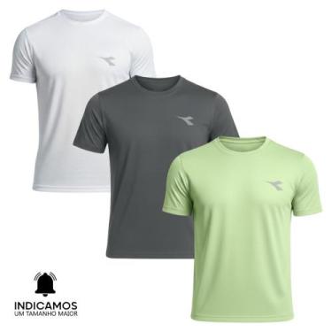 Imagem de Kit 3 Camisetas Diadora Small Logo Masculina - Verde Claro e Branco XG