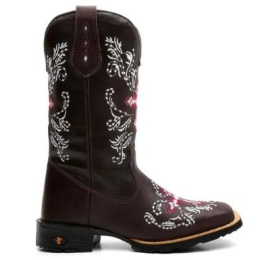 Imagem de Bota Botina Texana Country Em Couro legítimo Cruzeta Rosa Bordada Unis