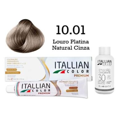 Imagem de Kit Coloração Itallian Color 10.01 Louro Platina Natural Cinza + Oxi 3