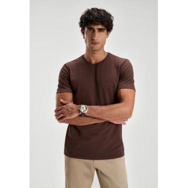 Imagem de Camiseta docthos slim manga curta textura listrada, 026 marrom escuro,