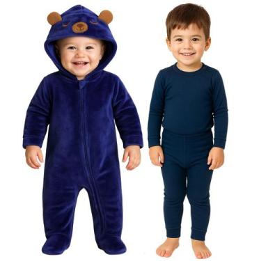 Imagem de Kit Conjunto Body Térmico + Macacão Fleece Peluciado Bebê - Fofotinhos