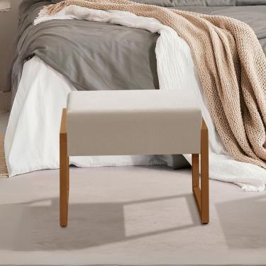 Imagem de Puff Banqueta Cancún Retangular com Assento em Espuma Revestimento em Veludo Bege para Sala