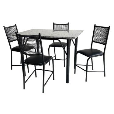 Imagem de Conjunto de Jantar Cairo 4 Lugares Tampo em Granito com Cadeiras Estofadas Preto 110CM X 75CM