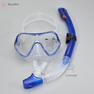 Imagem de Conjunto de Máscara de Mergulho e Snorkel Profissional para Snorkeling com Lente de Vidro Temperado Azul OEM