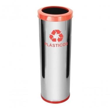 Imagem de Lixeira em Aço Inox com Aro Pintado 30 Litros 30L Bandeja Interna Plástica Inox Higipack