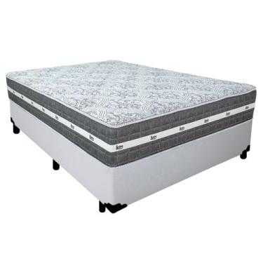 Imagem de Cama Box Casal Sintético + Colchão Anjos Black Graphite Molas Ensacada