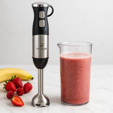 Imagem de Mixer Portátil Com Copo 2 em 1 Inox 1000W 220V  Lâmina 4 Pontas, Haste