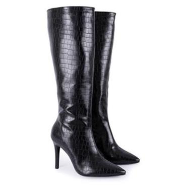 Imagem de Bota feminina cano longo salto alto fino - Taty Morena calçados, Preto