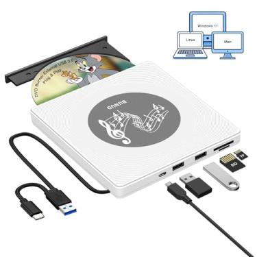 Imagem de Unidade de DVD externa, gravador de DVD USB 3.0 externo USB C CD +/-RW, leitor e gravad...