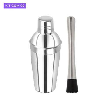 Imagem de Kit Coqueteleira Inox 500ml Com Socador Inox 21cm Profissional para Dr