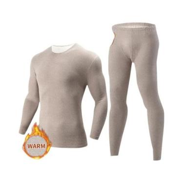 Imagem de Roupa Térmica Masculina 2/4 Peças Cor Sólida Outono Inverno Confortáve
