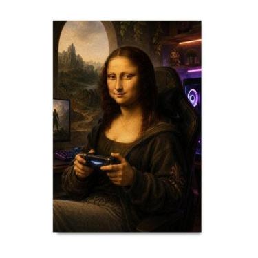 Imagem de Placa Decorativa Mona Lisa Gamer 15x21cm - Quadro Decoração