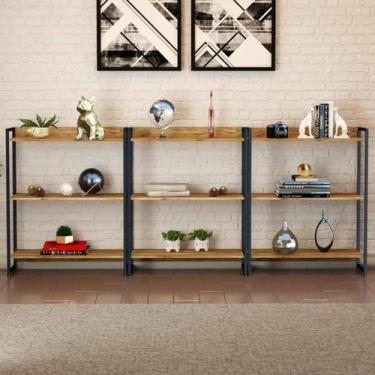 Imagem de Kit 3 Estantes para Livros Industrial 3 Prateleiras 104CMX240CM Active