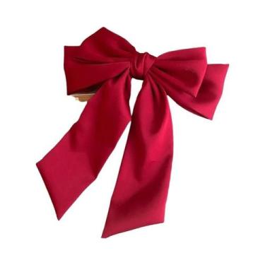 Imagem de Presilhas De Cabelo Com Laço Rosa Grandes Em Cetim Macio Para Mulheres