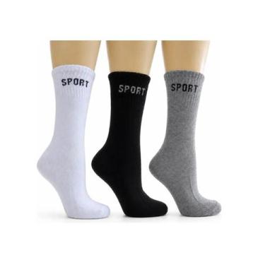 Imagem de Kit 12 Pares De Meias Unissex Cano Alto Algodão Confortáveis Caminhada