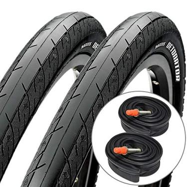 Imagem de Kit 2 Pneus Maxxis Detonator 26x1.00 Dorbrável Kevlar e Câmara Maxxis Válvula Presta 48mm