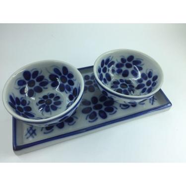 Imagem de Conjunto de bandeja e 2 bowls feito e pintado a mão