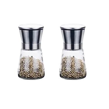 Imagem de LochCherry Conjunto de moedor de sal e pimenta de aço inoxidável, espessura ajustável, com tampa para mais higiene, 19,3 cm e 13,4 cm (2short)