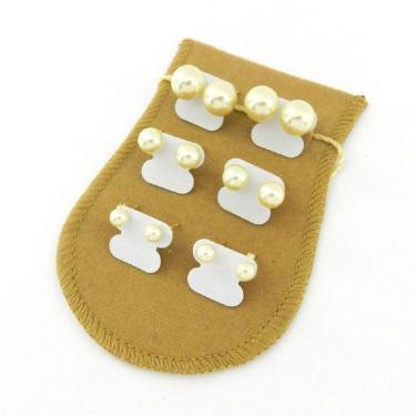 Imagem de Brinco Feminino Perola Kit 6 Peças Folheado Ouro Br152