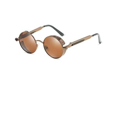 Imagem de Óculos de Sol Gótico Clássico Steampunk Polarizado Masculino Feminino Designer Vintage Redonda Armação de Metal Óculos de Sol UV400,4,C