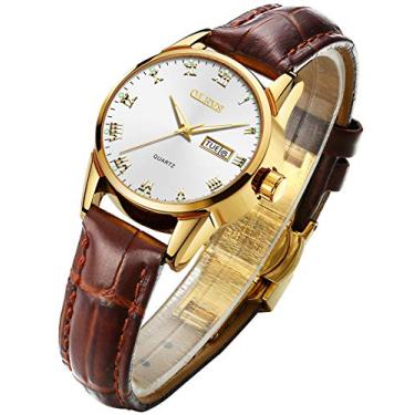 Imagem de OLEVS Relógios femininos de negócios, pulseira feminina de couro marrom, mostrador pequeno, analógico, quartzo, com calendário, dia, data, à prova d'água, luminoso, presente, clássico, casual, retrô,