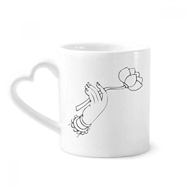 Imagem de Caneca com estampa de desenho de linha de mão Culture Lotus Caneca de café cerâmica copo de coração de vidro