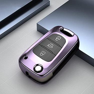 Imagem de YJADHU Capa de proteção para chave de carro de grão de carbono TPU, apto para Hyundai I30 IX35 Accent I20 Sonata Kia K2 K5 Sportage L811 Sorento, roxo
