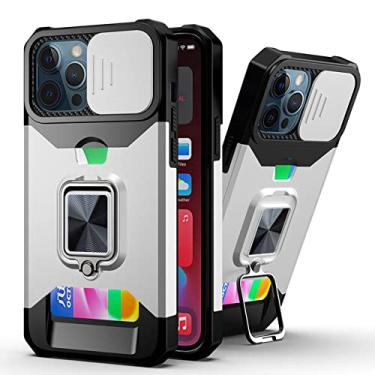 Imagem de Capa para iPhone 13 Pro Max 12 11 para iPhone XS Max XR com slot para cartão Push Pull Camera Proteção Capa de telefone, prata, para iPhone13 Pro Max