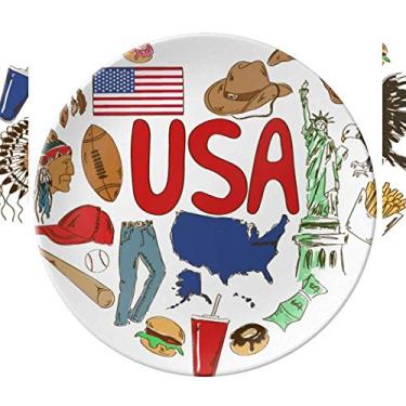 Imagem de Prato de porcelana decorativa com bandeira nacional dos EUA America Love Heart Prato de jantar