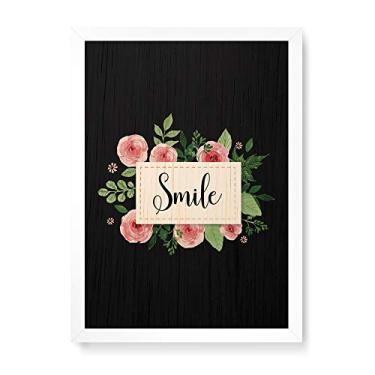 Imagem de Arte Maníacos Quadro Decorativo em Madeira Smile Flores - 23x16,25cm (Moldura caixa em laca branca)