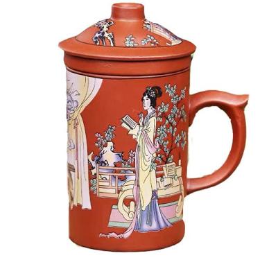 Imagem de Caneca de chá de argila roxa pintada à mão Yixing feita à mão Infusor Office Xícara de chá de água