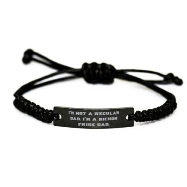 Imagem de SpreadPassion Bichon Frise Dog Gifts for Friends, I'm Not a Regular, Unique Idea Bichon Frise Bracelete de corda preta, pulseira gravada de amigos